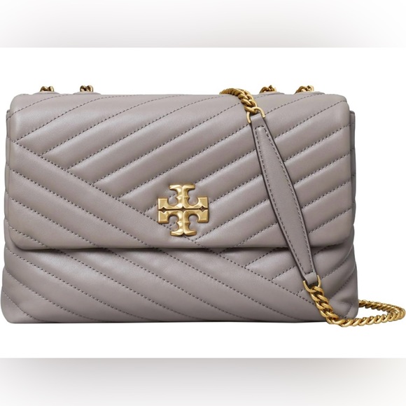 Tory Burch Kira Chevron Convertible Shoulder Bag Gray Heron